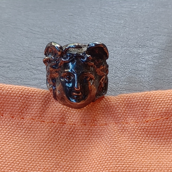 RARE DETAILED VINTAGE ART NOUVEAU HUGE STERLING CLASSICAL HEAD RING - Picture 6 of 8